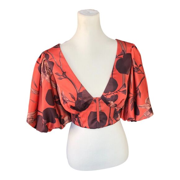 ASOS Sexy Puff Sleeve Deep V-Neck Corset Bodice Crop Top Open Back Sz‎ 10 - Picture 1 of 14